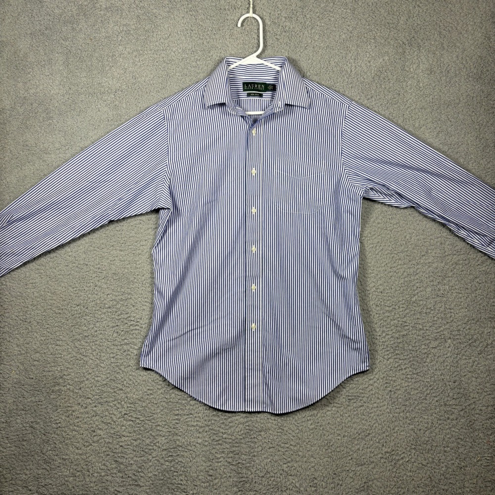 Lauren Ralph Lauren Mens Blue White Striped Non Iron Dress Shirt 15 34/35